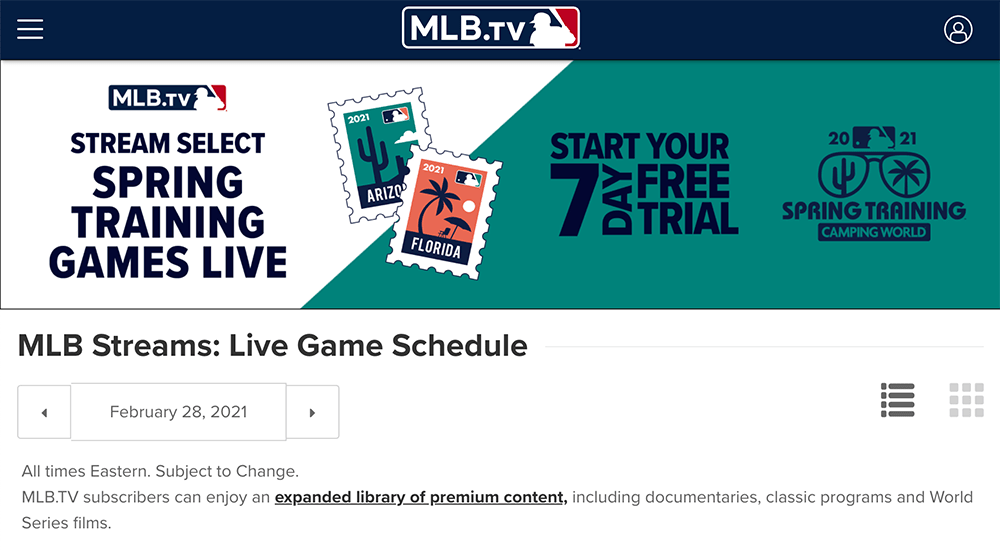 MLB.tvの画面