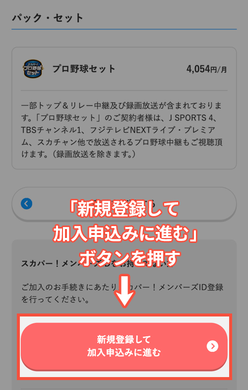 スカパープロ野球セットの契約手順4