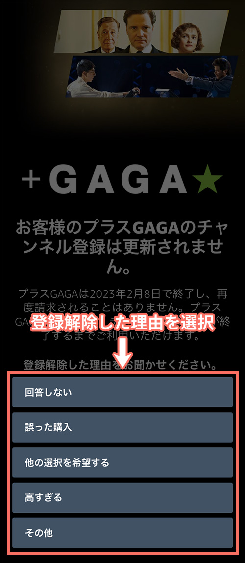Amazonプライムビデオチャンネルで+GAGA(プラスギャガ)を解約する手順4
