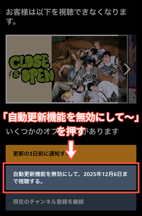 チャンネル解約手順のキャプチャ7